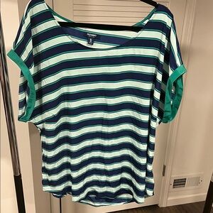 Old Navy Mint & Navy Striped Short Sleeve Tee